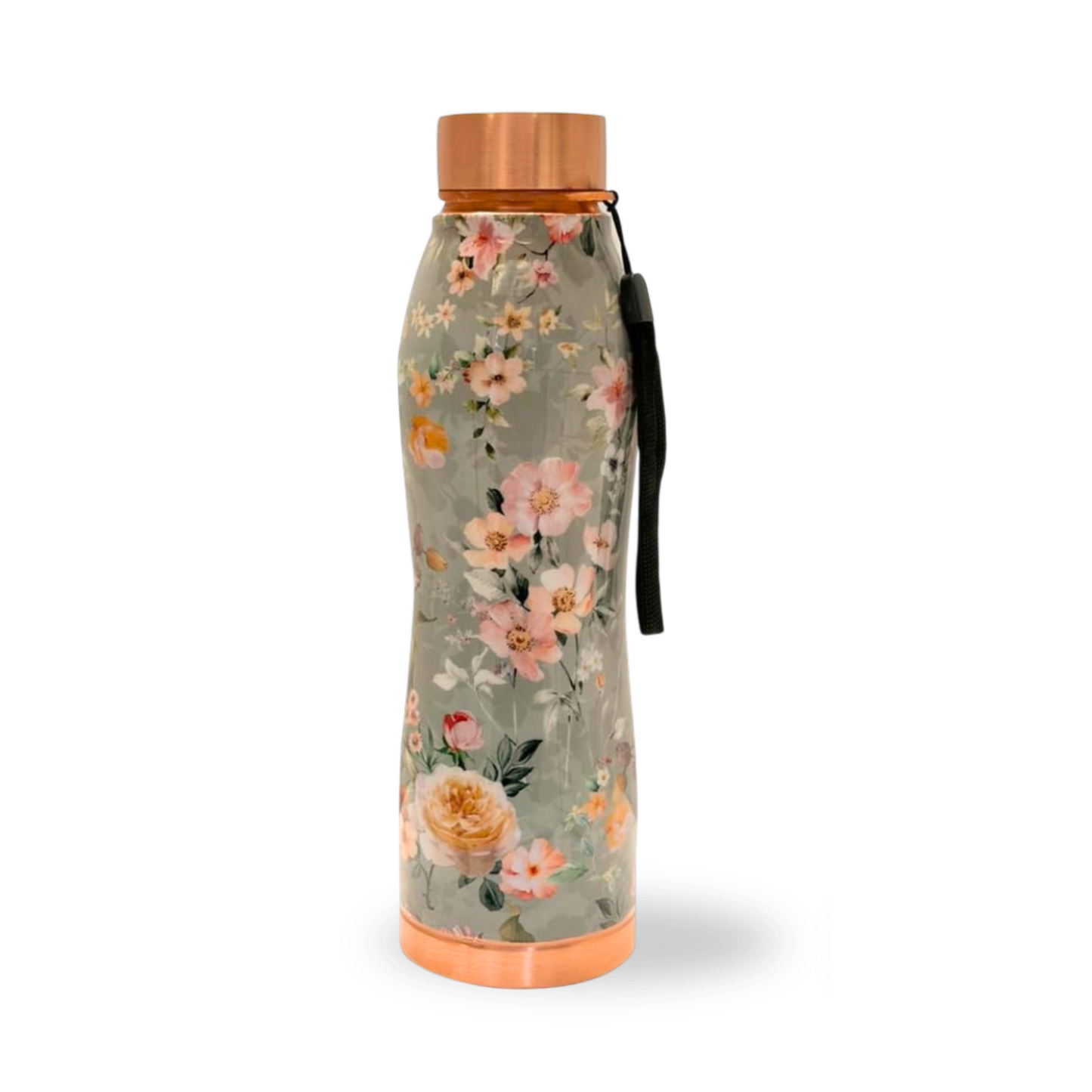 Copper Bottle Blue Printed Animal 500ml &amp; 2 Cups｜印度手工純銅雕刻水瓶套裝｜阿育吠陀復古銅水習慣