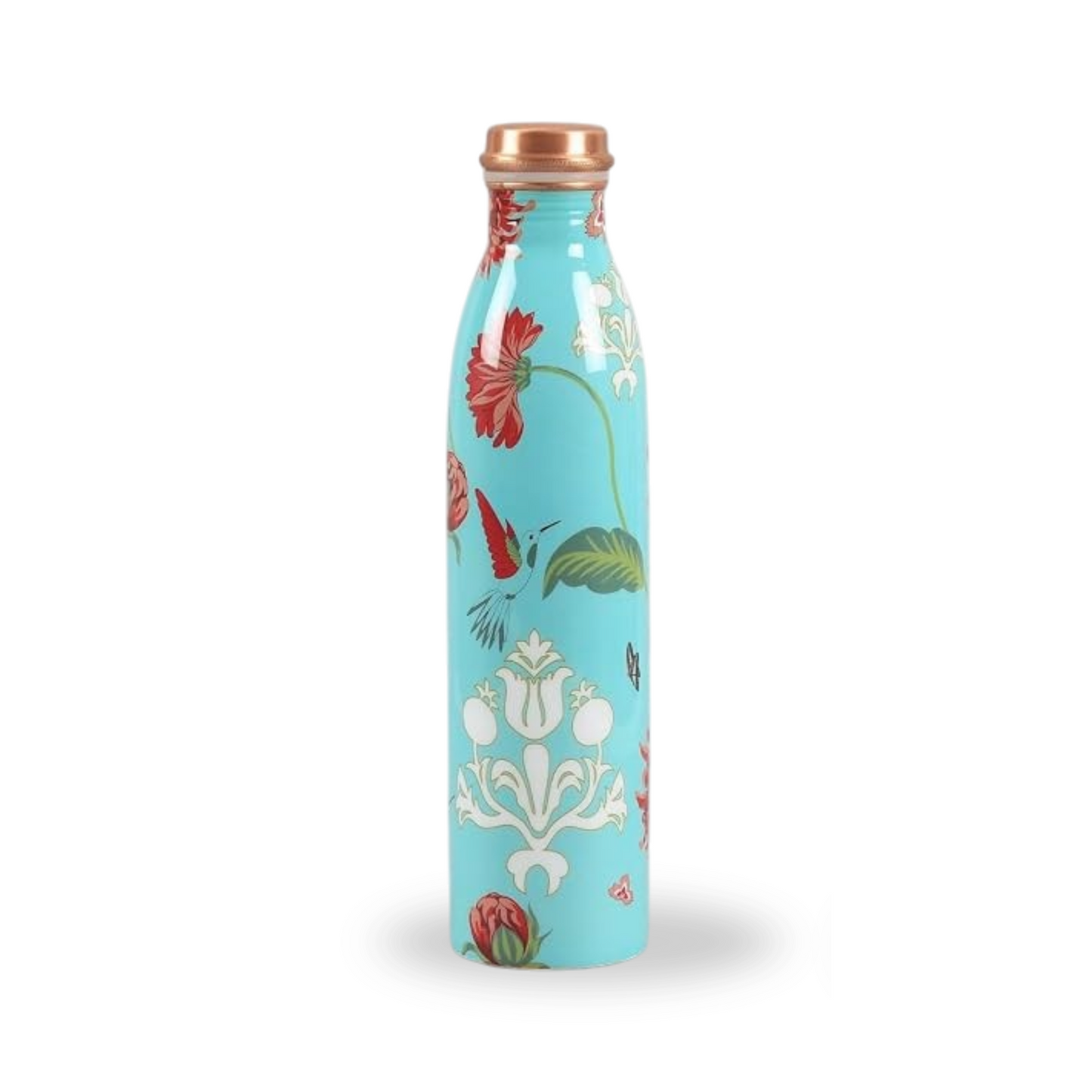 Botella de Cobre Azul Estampado Animal 500ml y 2 Tazas ｜ 印度手工純銅雕刻水瓶套裝｜阿育吠陀飲用銅水習慣