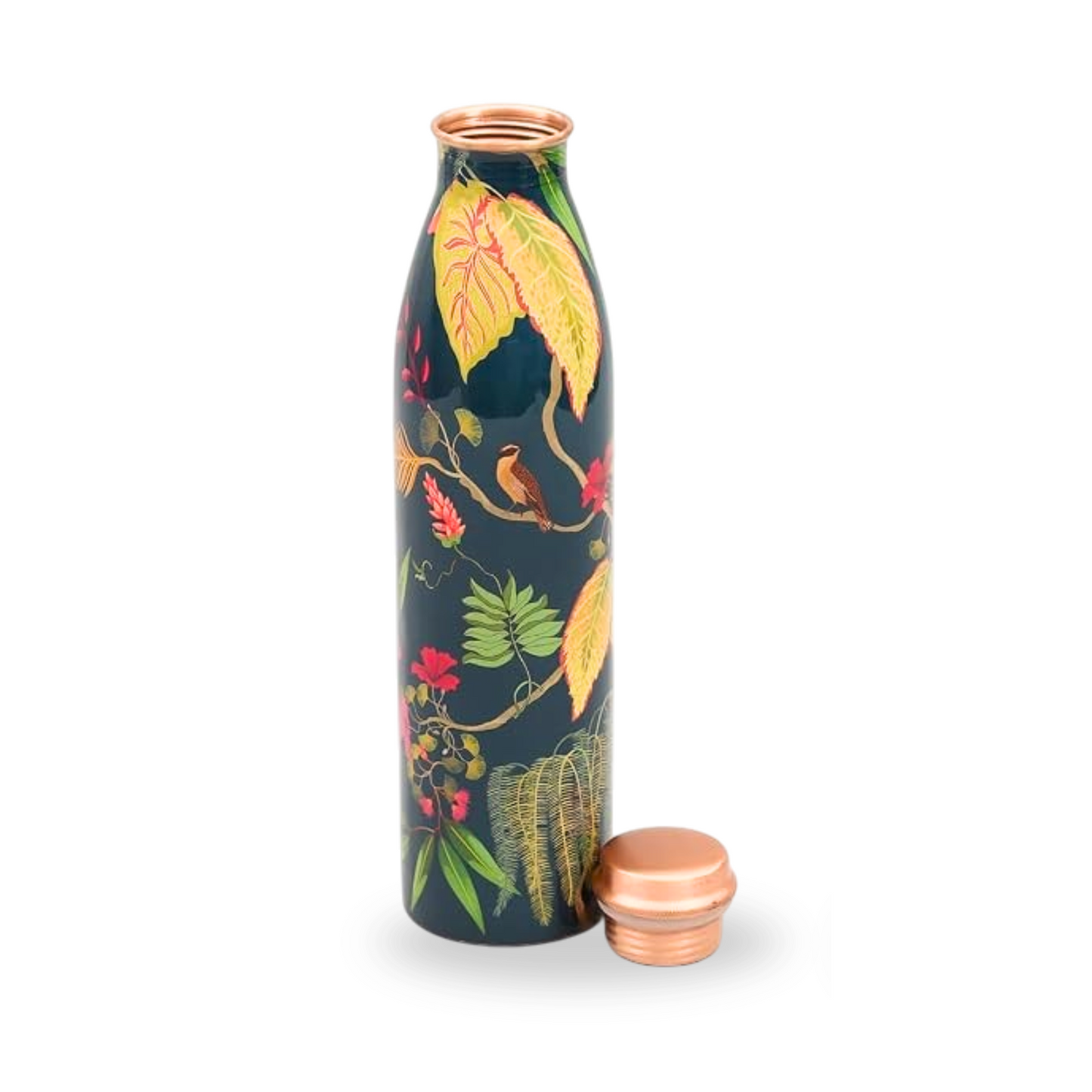 Botella de Cobre Azul Estampado Animal 500ml y 2 Tazas ｜ 印度手工純銅雕刻水瓶套裝｜阿育吠陀飲用銅水習慣