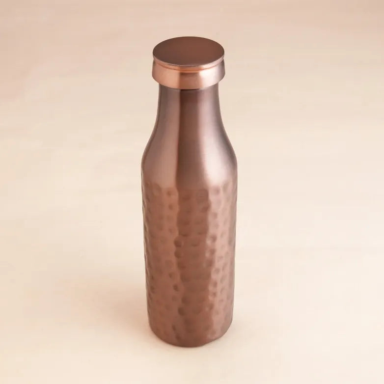 Antique Hammered Copper Bottle (700ml) 印度手工純銅雕刻水瓶｜阿育吠陀飲用銅水習慣